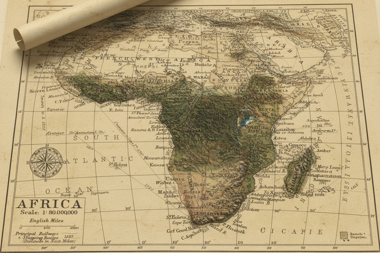 Map of Africa and Kenya in early 1930